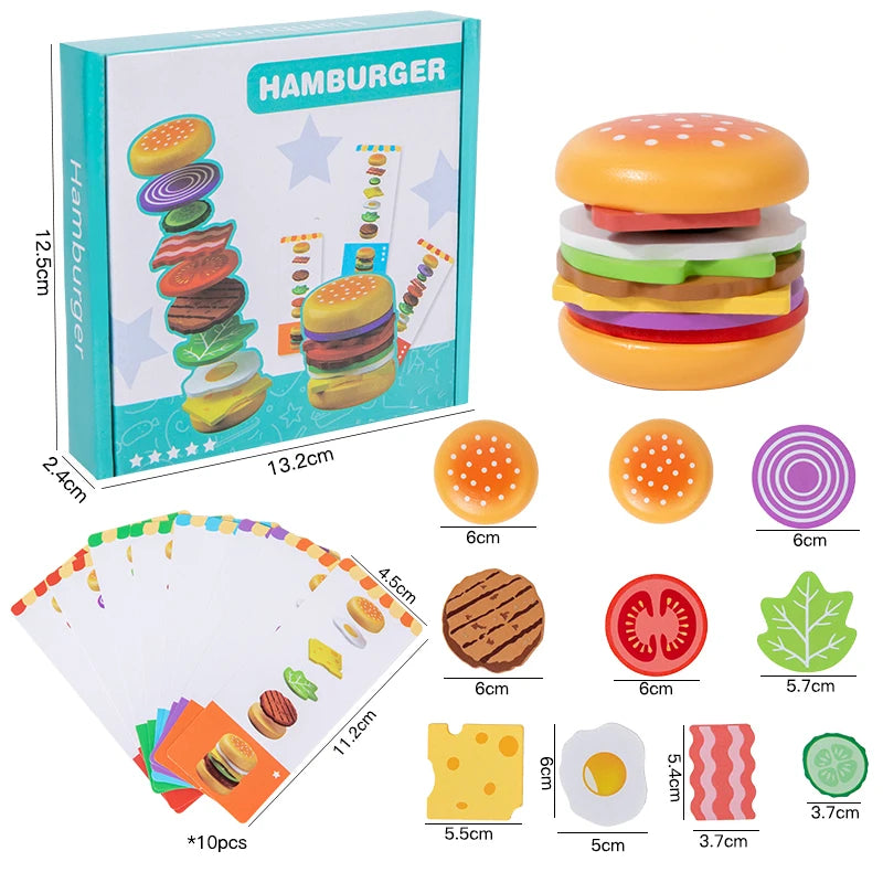 Wooden Hamburger Pretend Play Montessori Learning