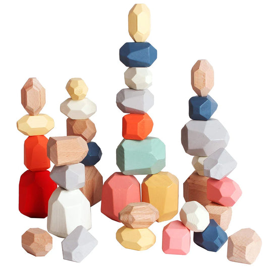 Wooden Sorting Stacking Rocks Montessori Learning