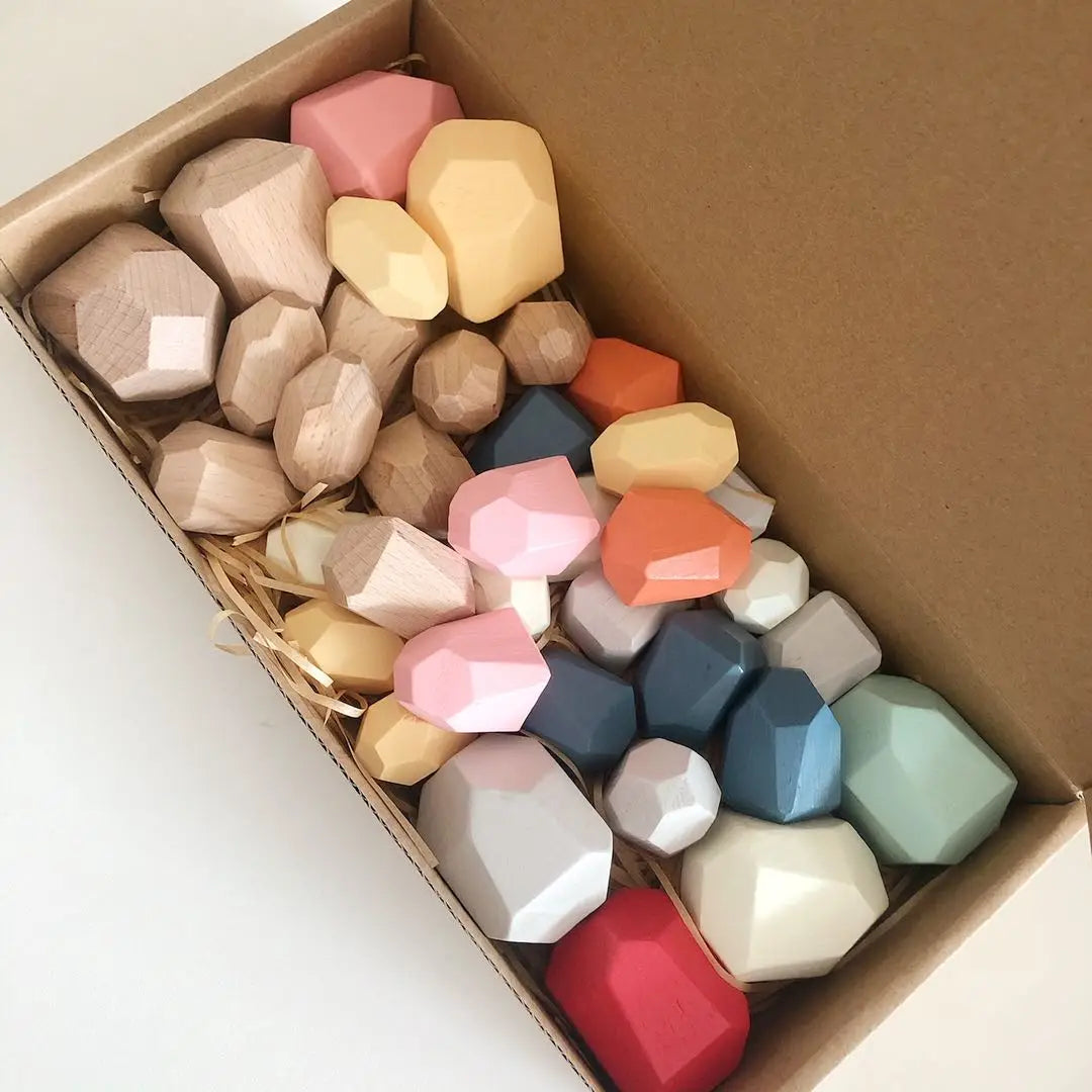 Wooden Sorting Stacking Rocks Montessori Learning