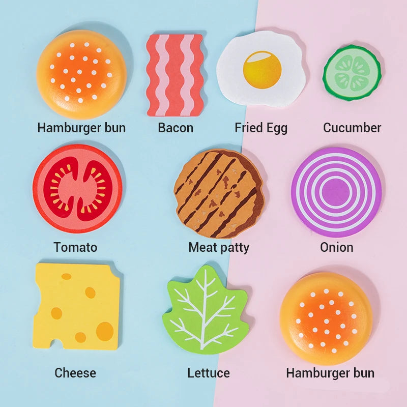 Wooden Hamburger Pretend Play Montessori Learning