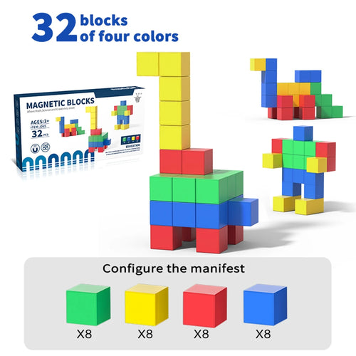Magnetic Cube Tiles — 32-Piece Magnetic Building Set for Kids