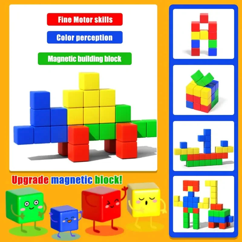 Magnetic Cube Tiles — 32-Piece Magnetic Building Set for Kids