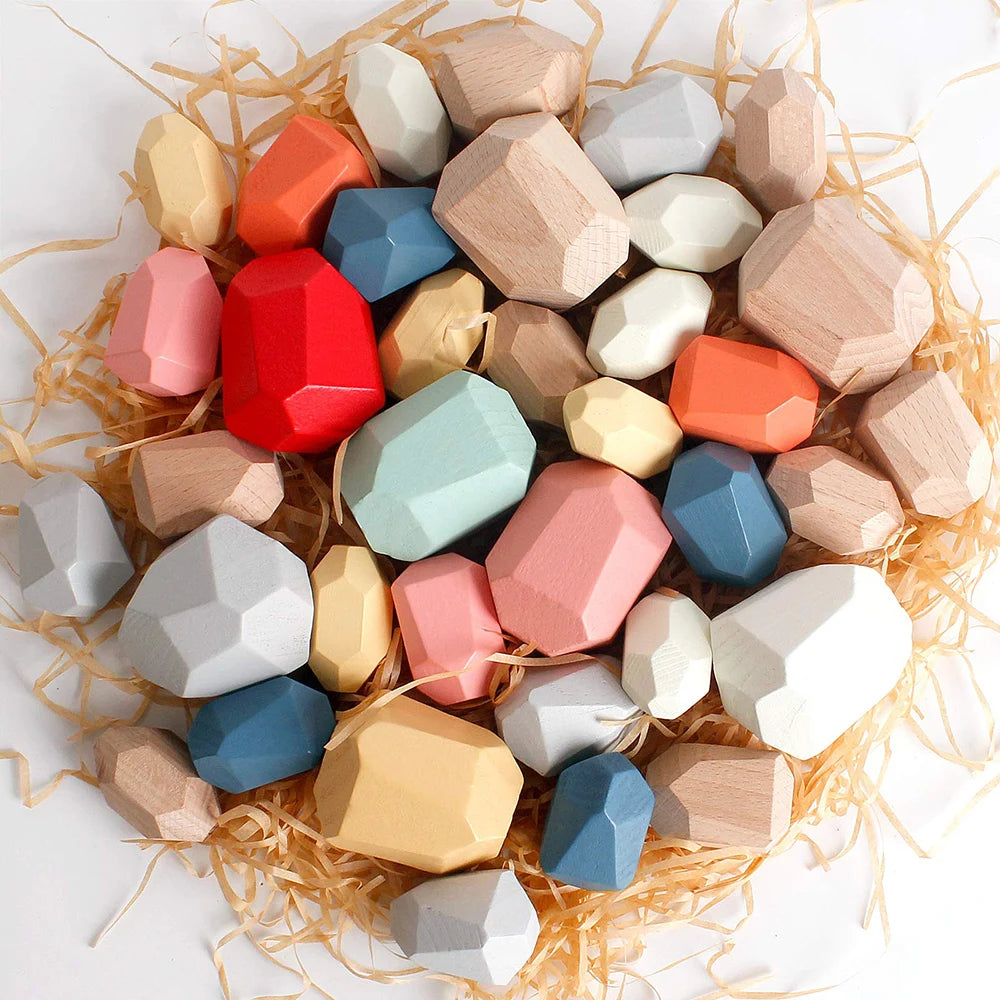 Wooden Sorting Stacking Rocks Montessori Learning