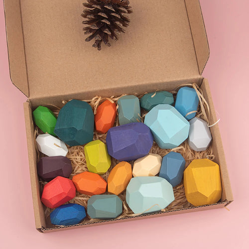 Wooden Sorting Stacking Rocks Montessori Learning