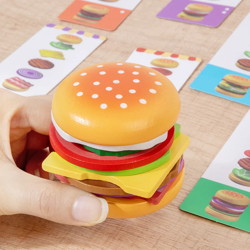 Wooden Hamburger Pretend Play Montessori Learning