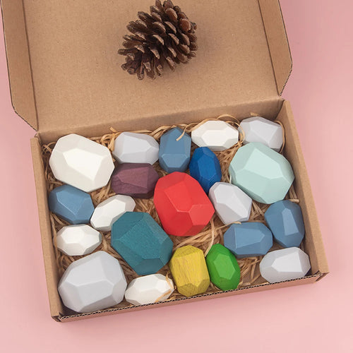 Wooden Sorting Stacking Rocks Montessori Learning