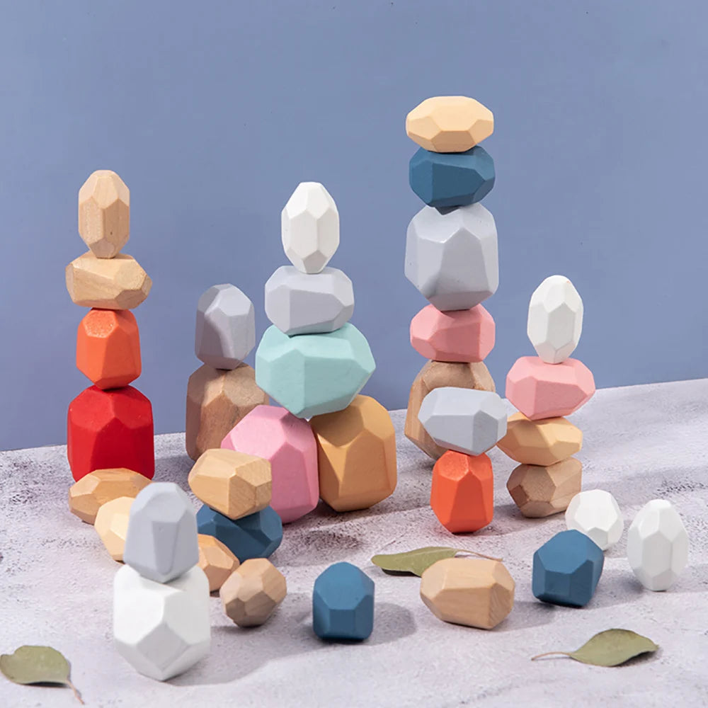 Wooden Sorting Stacking Rocks Montessori Learning