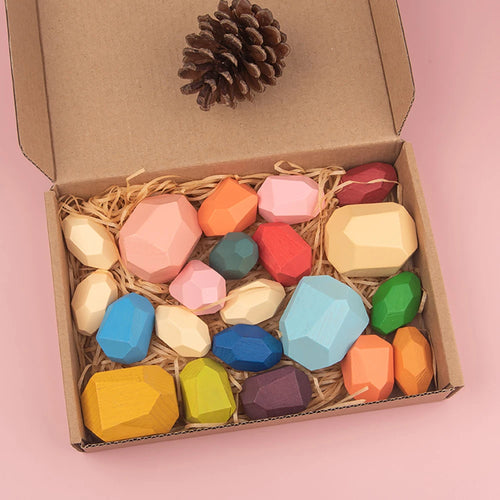 Wooden Sorting Stacking Rocks Montessori Learning