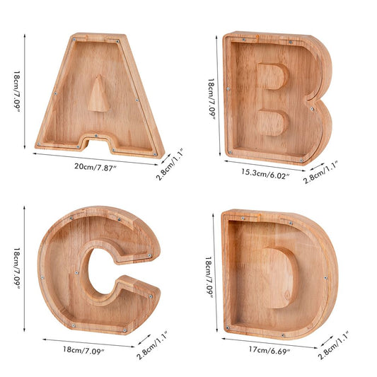 Piggy Bank Toy Alphabets Wooden Coin Piggy Bank Educational Gift for Kids Children Money Box